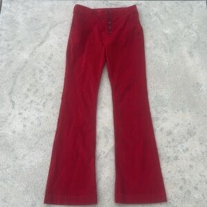 Free People Women's Red Velvet High Rise Flare Leg Button Fly Pants Size 26